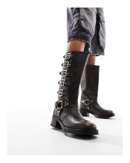 Steve Madden Black Battle Leather Biker Boots