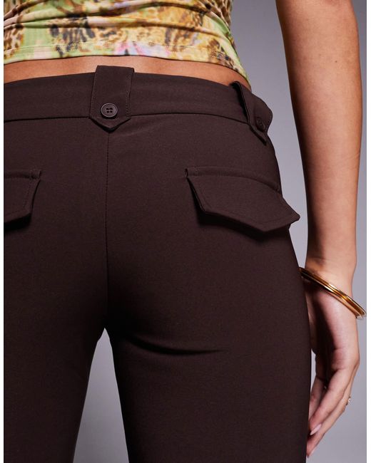 Tiger Mist Brown Kittie Low-waisted Tailored Button Detail Flared Pants