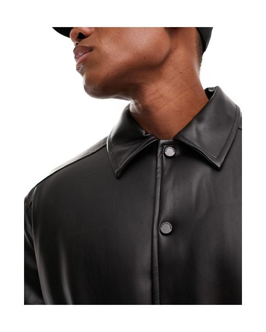 The Couture Club Black Faux Leather Bomber Jacket for men