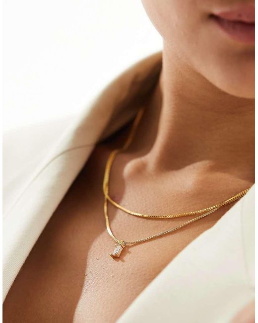 ASOS Natural 14k Plated Multi-row Necklace With Cubic Zirconia Charm With Gift Bag