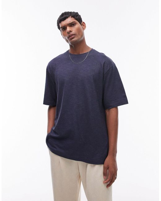 Topman – oversize-t-shirt aus leinenmix in Blue für Herren
