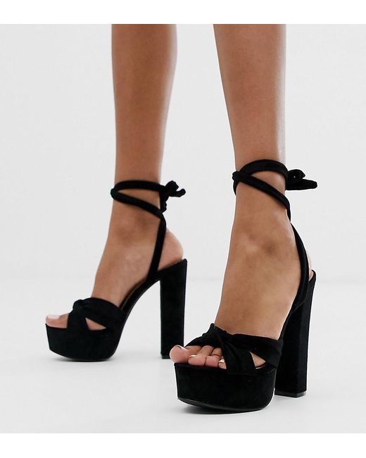 Glamorous black ankle hot sale tie heeled sandals