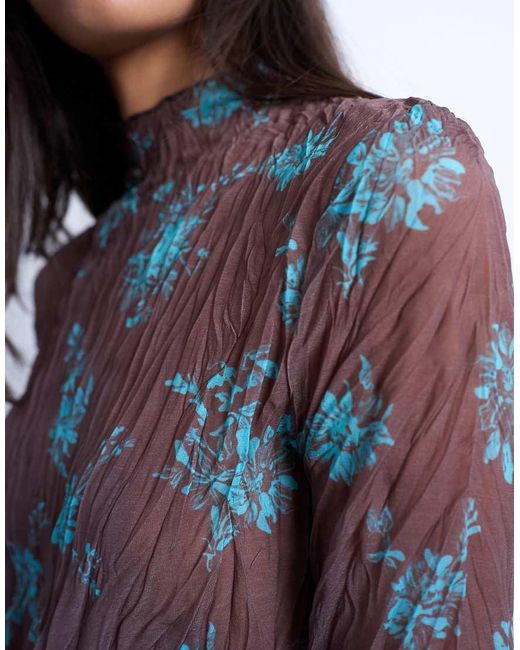 Top Y Turquesa De Manga Larga Con Diseño Dividido De Malla Efecto Rugoso De TOPSHOP de color Purple