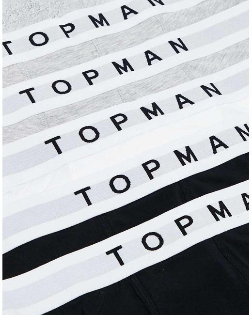 Pack De 5 Calzoncillos De Color Negro, Gris Jaspeado Y Blanco Con Cinturillas Blancas De Topman de hombre de color White