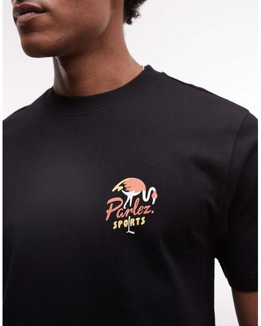 Parlez Black Short Sleeve Marion T-shirt With Back Graphic for men