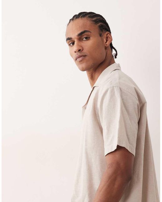 Jack & Jones Natural Short Sleeve Linen Blend Shirt for men