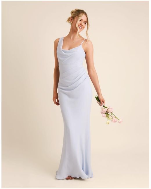 Six Stories White Bridesmaid Crepe Asymmetric Cowl Neck Maxi Dress
