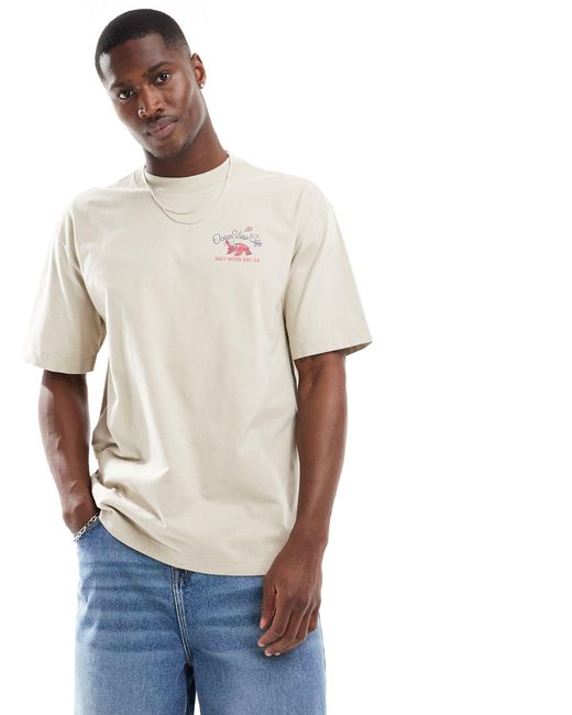 T-shirt squadrata grigia con stampa "ocean view cafe" sul retro di Hollister in White da Uomo