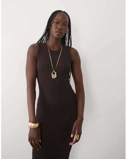 ASOS Natural Knitted Ribbed Racer Back Boucle Midaxi Dress