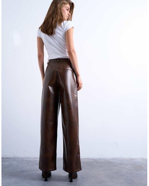 TOPSHOP Multicolor Faux Leather Pleated Straight Leg Pants