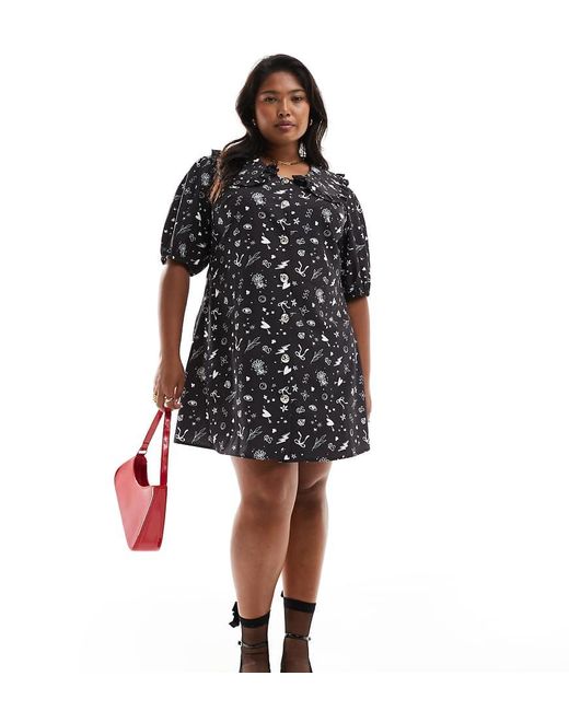 Renee Studio Black Plus X Holly Wynne Exclusive Collar Detail V Neck Button Through Tea Dress