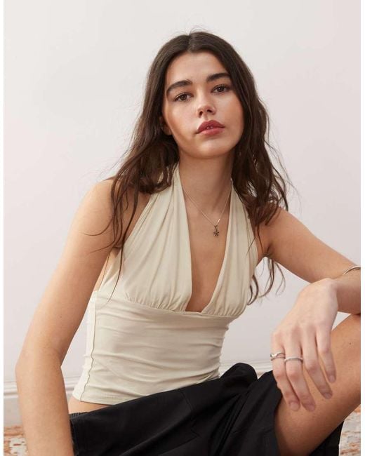 Collusion Natural Cupro Longline Slinky Halter Top