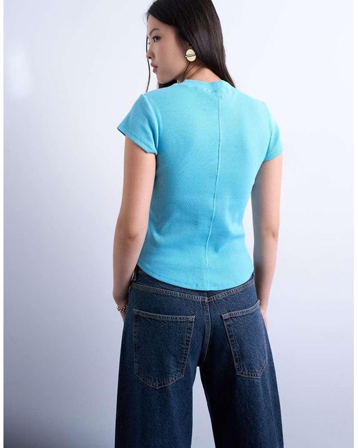 TOPSHOP Geribbeld, Aansluitend T-Shirt Met Ronde Zoom in het Blue