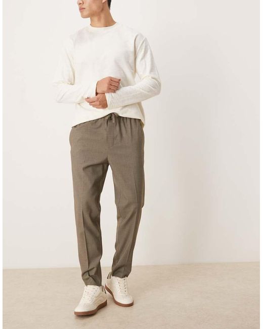 ASOS Natural Tailored Pull On Tapered Trousers for men