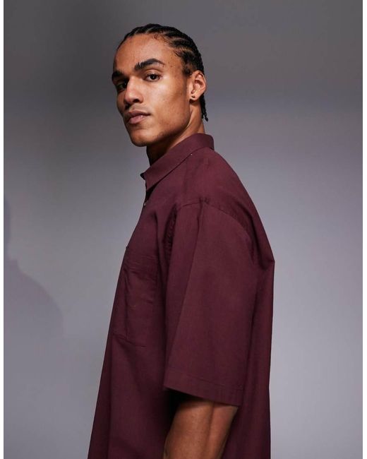 ASOS Purple Boxy Oversized Shirt With Back Embroidery for men