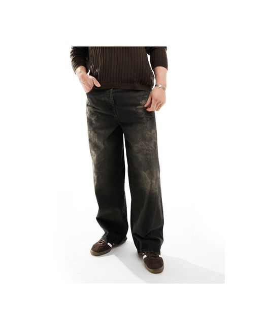 X015 - jeans baggy a vita molto bassa lavaggio a olio di Collusion in Black da Uomo
