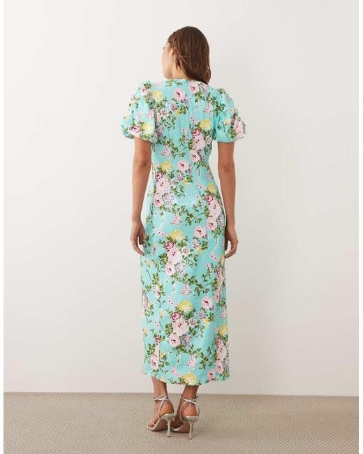 Sister Jane Green Dream Stella Sequin Embellished Puff Sleeve Round Neck Maxi Dress
