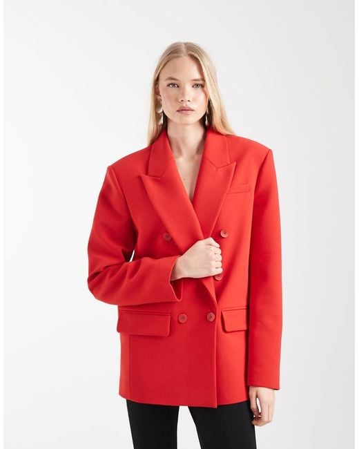 ASOS Red Power Shoulder Double Breasted Blazer