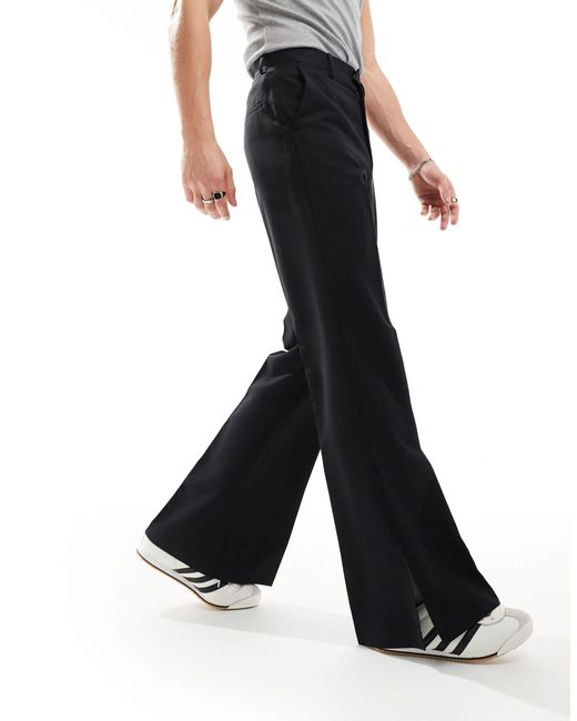 Pantaloni eleganti vintage a zampa neri con spacco laterale di ASOS in White da Uomo