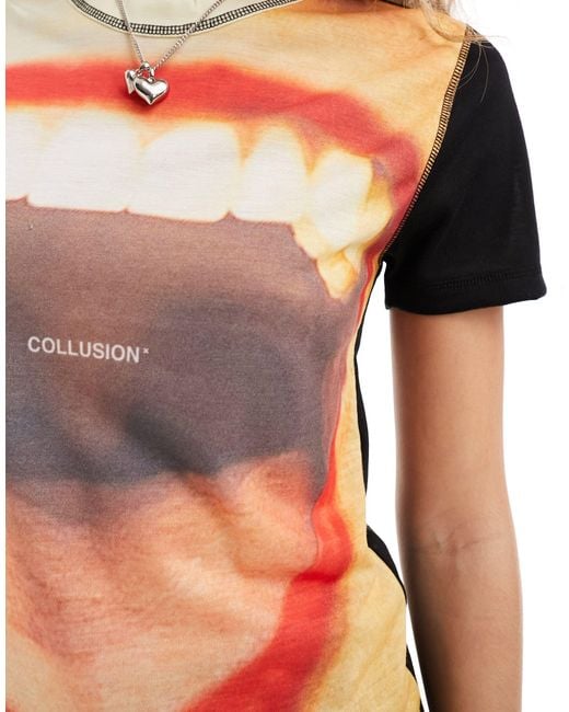 Collusion Orange Unisex Lip Print Shrunken T-shirt-neutral