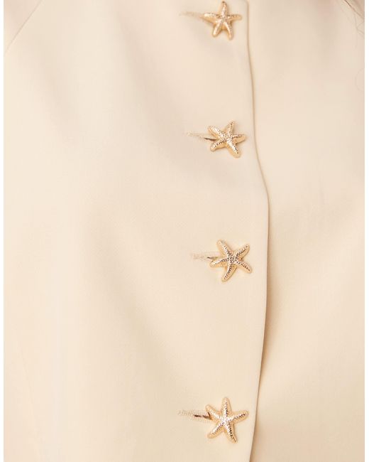 ASOS Natural High Neck Cocoon Sleeve Blazer With Gold Starfish Buttons