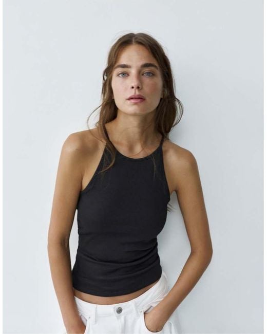 Pull&Bear Blue Halter-Neck Strappy Back Top