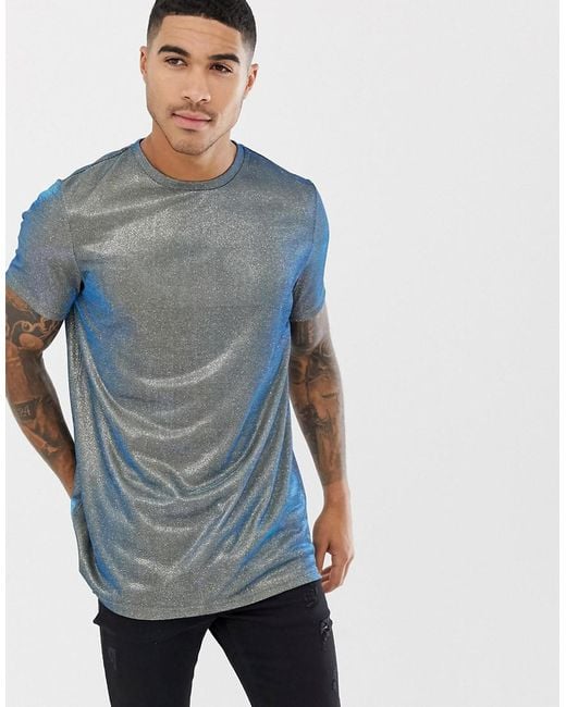 ASOS Longline T-shirt In Iridescent Metallic Fabric for men