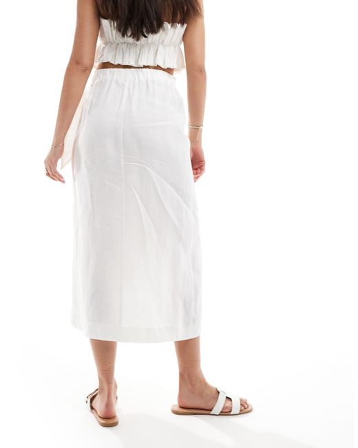 Mango White Wrap Front Linen Skirt