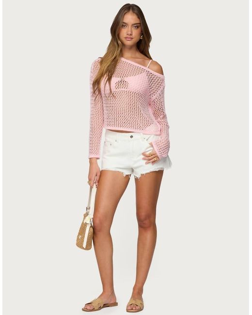 Edikted Pink Inara Off Shoulder Crochet Top