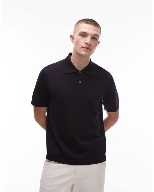 ARKET Blue Merino Wool Knitted Short Sleeve Polo Shirt for men