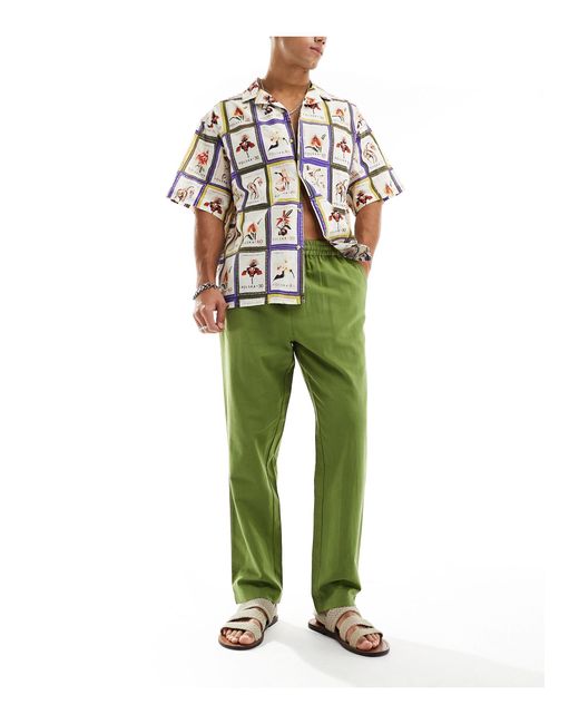 Pantalon droit en lin mélangé - kaki Native Youth pour homme en coloris Green