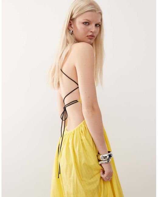Collusion Yellow Ruched Thin Strap Maxi Dress