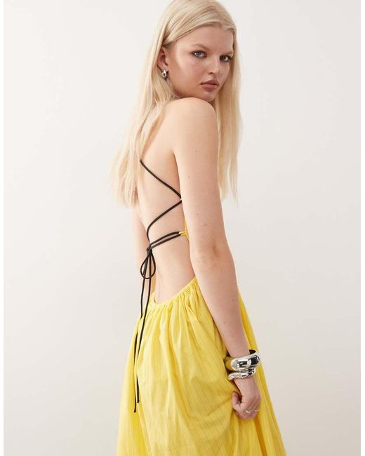 Collusion Yellow Ruched Thin Strap Maxi Dress