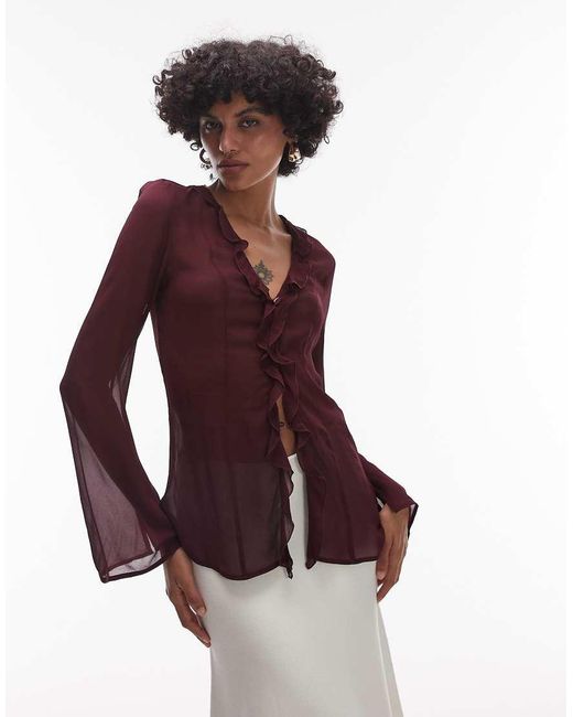 & Other Stories Purple Sheer Chiffon Blouse With Ruffle Tie Front