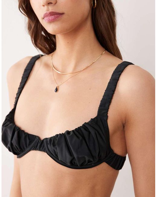 Miss Selfridge Black Mix And Match Ruched Cup Bikini Top