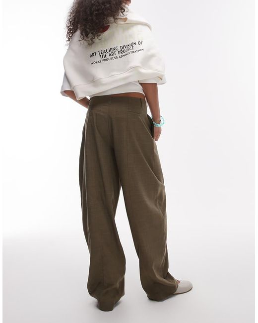 Pantaloni Affusolati A Palloncino Kaki A Vita Medio Alta Con Girovita Minimal di TOPSHOP in Green
