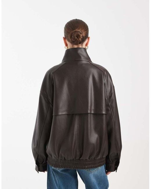 ASOS Gray Oversized Leather Look Funnel Bomber Jacket
