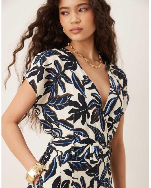 Mango Natural V Neck Belted Jumpsuit