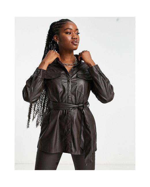 New Look Faux Leather Belted Shacket in Black | Lyst Canada