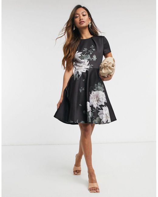 Ted Baker Black Luicy Clove Floral Printed Skater Mini Dress