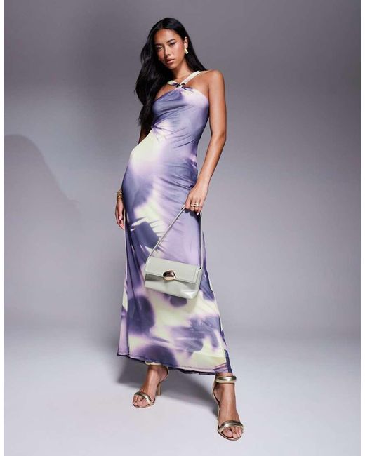 ASOS Purple Trimmed Halter Neck Maxi Dress With Twisted Back Detail