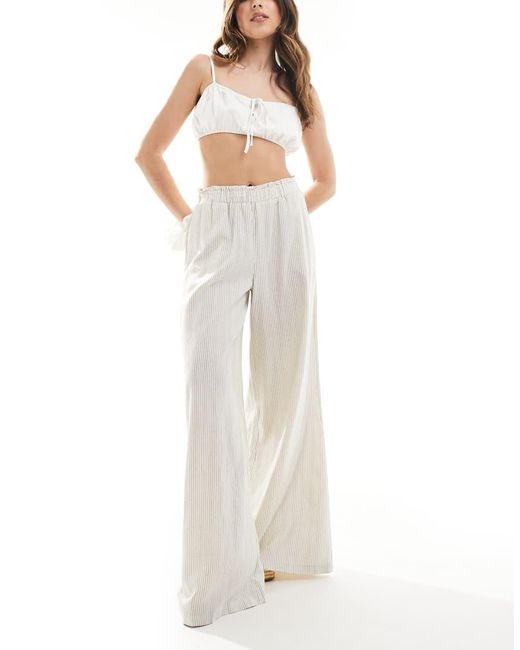 Stradivarius Broek Met Wijde Pijpen En Elastische Taille Van Kreukelstof in het White