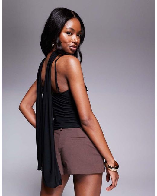 Fashionkilla Black Double Sculpted Slinky Scarf Detail Cami Top