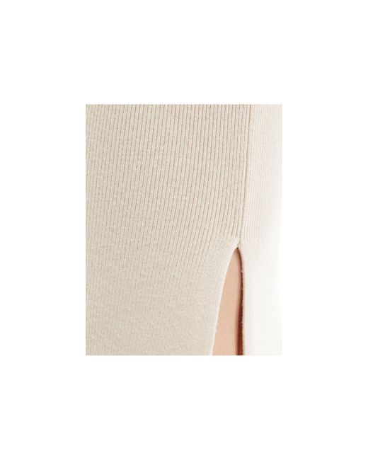 Mango White Knitted Midi Slit Skirt