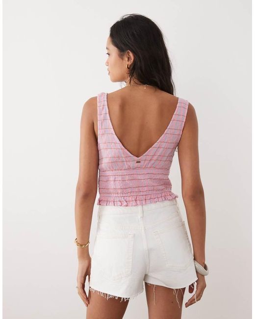 Rip Curl Pink Rip Curl Gingham Shirred Beach Top