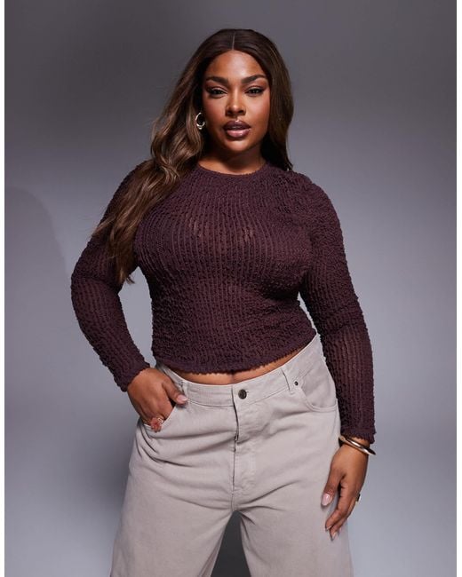 ASOS Purple Asos Design Curve Long Sleeve Textured Ruffle Top