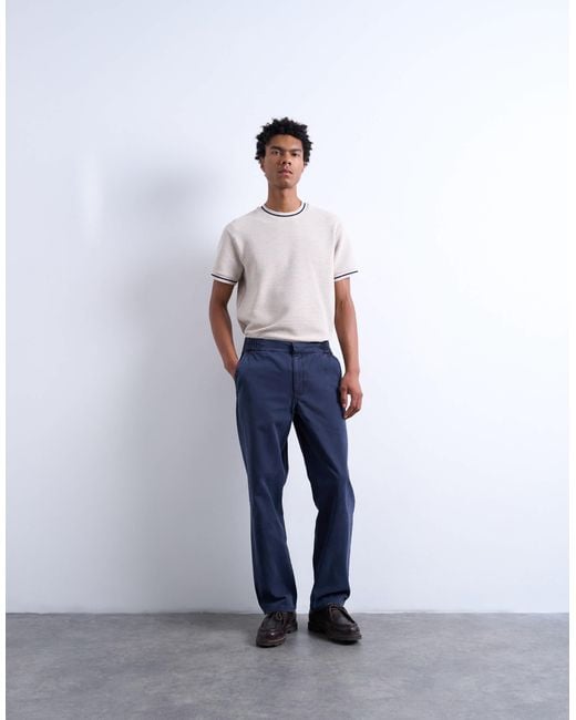 Topman White Straight Leg Twill Elasticated Waist Trouser for men