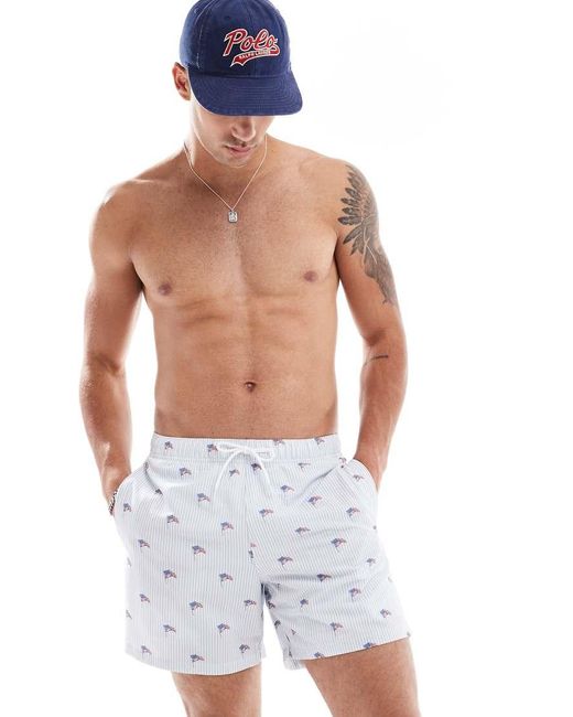 Hollister Blue Printed American Flag Swim Shorts for men