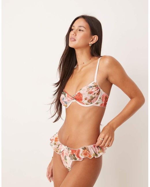 KAT THE LABEL Natural Isla Frill Detail Lingerie Thong