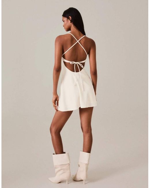 Bershka Natural Shimmery Rustic Mini Dress